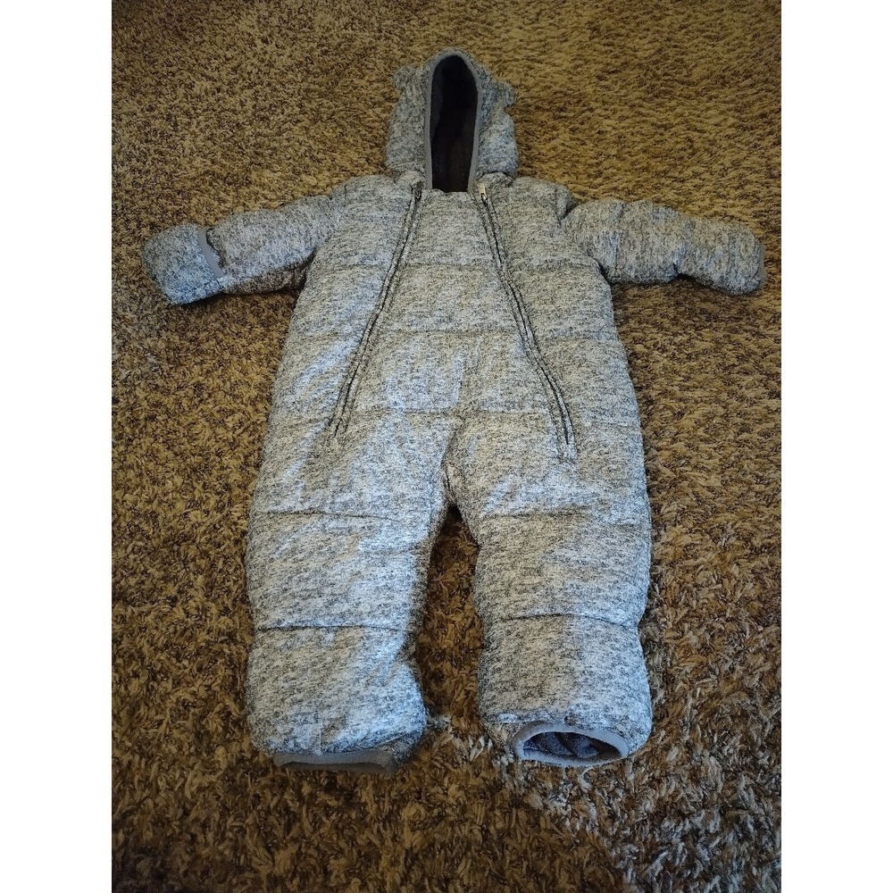 Baby Gap Ultra Snowsuit Grey Sz 6-12 Months Puffer Insulated Winter Romper Ski